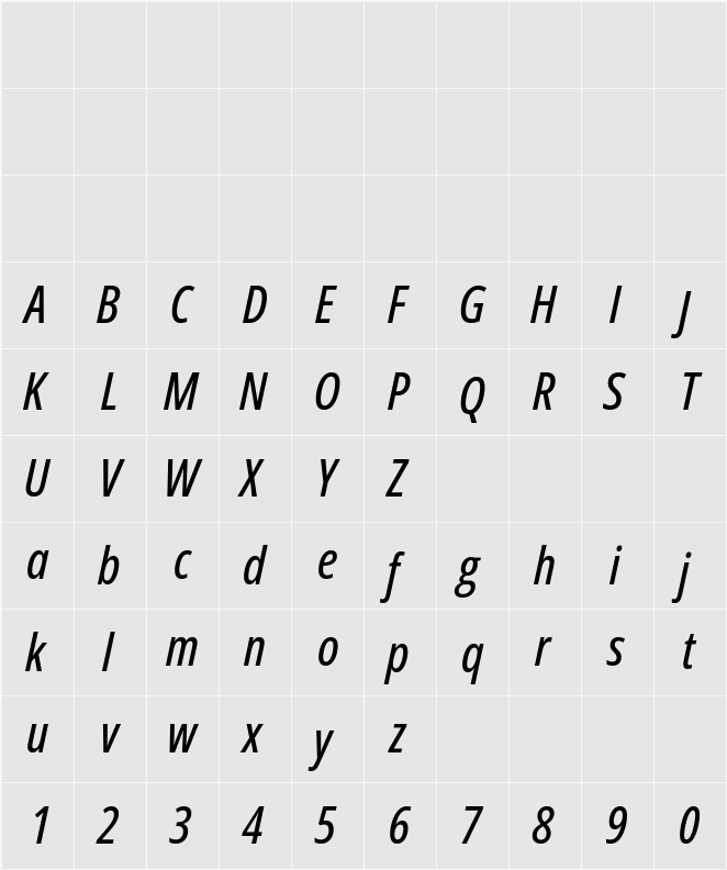 Open Sans Condensed Medium 字符映射表