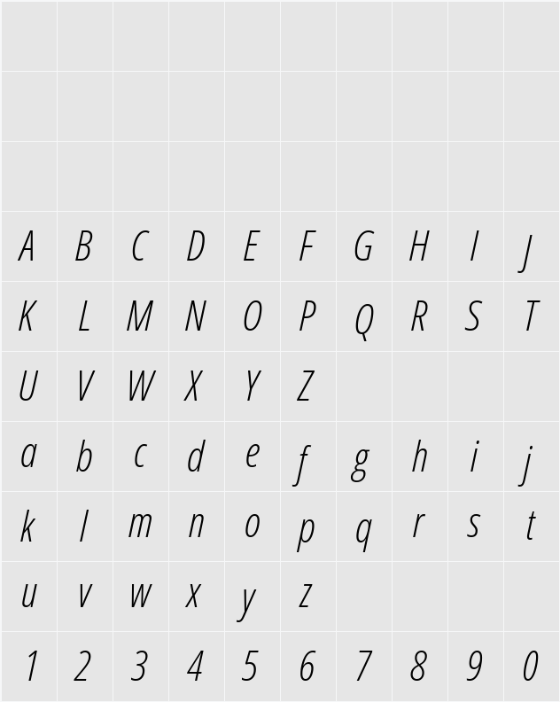 Open Sans Condensed Light 字符映射表