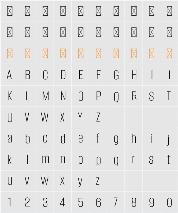 Alumni Sans ExtraLight 字符映射表