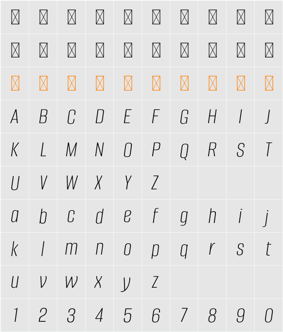 Alumni Sans ExtraLight 字符映射表
